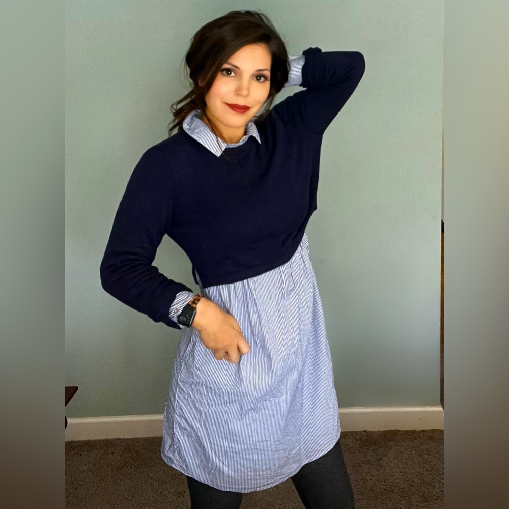 Seraphine Maternity Button Front Blouse & Sweater Combo, Stripes & Navy